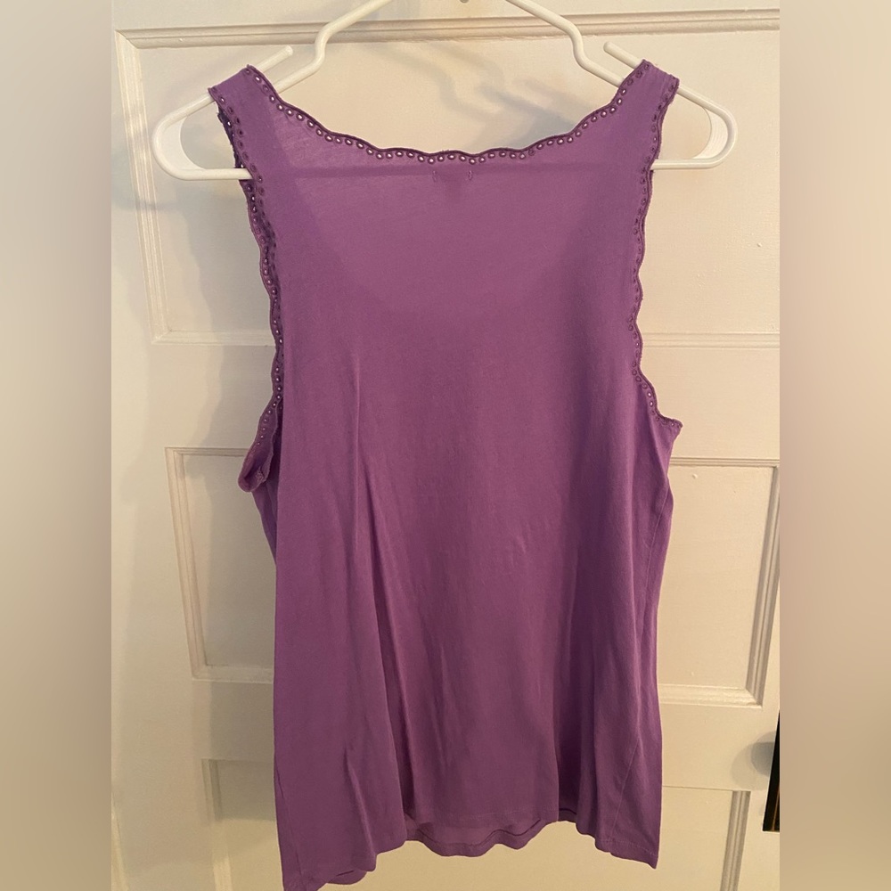 J Crew Embroidered Cotton Tank with Scalloped Neck